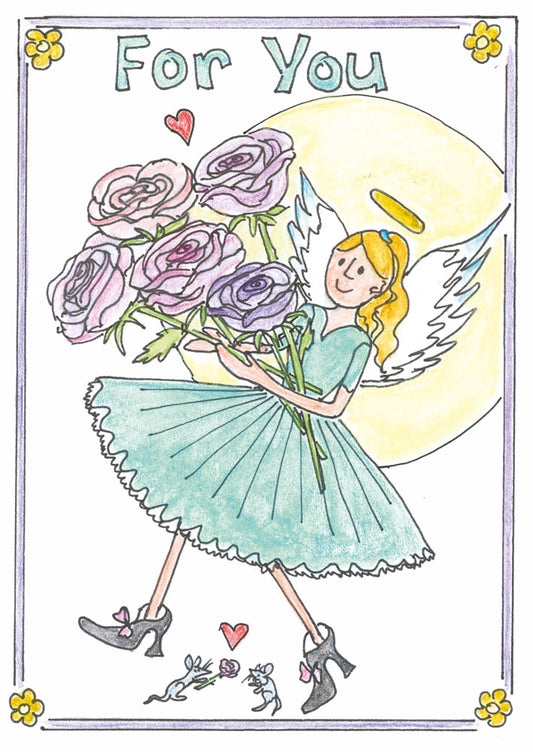 J. "Rose Angel" Card (Turquoise)