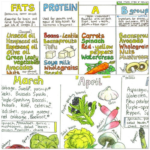 Twin pack: Vegan Nutrition Chart & Seasonal UK Fruit and Vegetable Chart